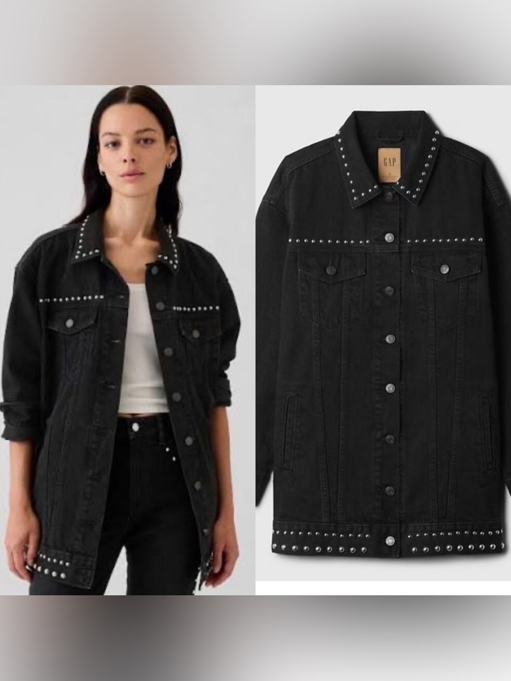 GAP Black Studded Denim Utility Jacket